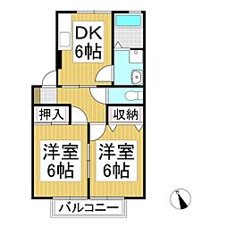 ジュネス高栄 2階2DKの間取り