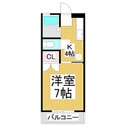 シルキーハイツ 2階1Kの間取り