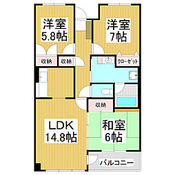 東峯プレイス 7階3LDKの間取り