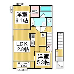 明和ハウス沙来館 2階2LDKの間取り