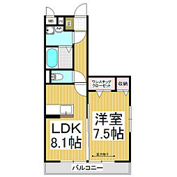 アミティエ三輪 2階1LDKの間取り