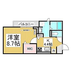 セルメイユール 1Kの間取図画像