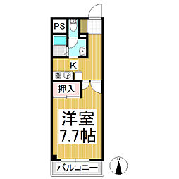 ルート南向B 1Kの間取図画像