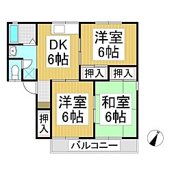 サンヴィレッジ五反田B 3DKの間取図画像