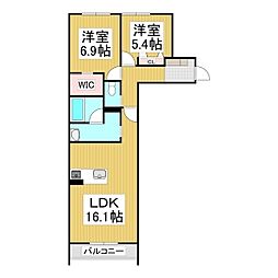 シャーメゾン妻科の杜 2LDKの間取図画像