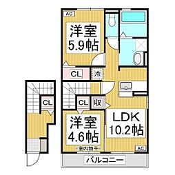 長野市上松4丁目アパート 2LDKの間取図画像