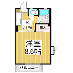 レーベン美里B 1Kの間取図画像