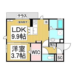 オッツ高田B 1LDKの間取図画像