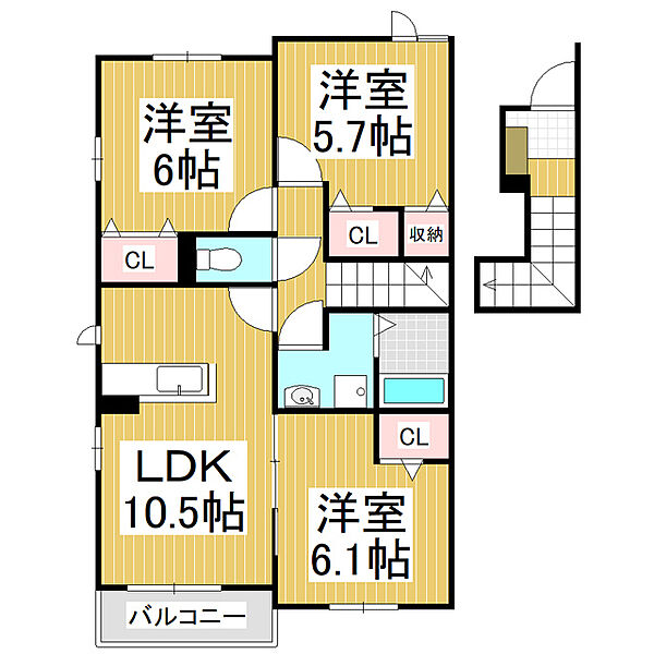 長野県松本市大字里山辺(賃貸アパート3LDK・2階・67.27㎡)の写真 その2