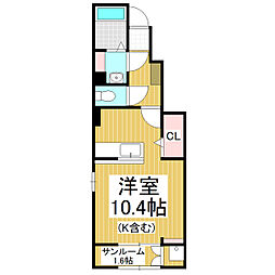 JR篠ノ井線 松本駅 バス15分 清水中学校前下車 徒歩6分の賃貸アパート 1階ワンルームの間取り