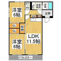 ベルドミール松島 2階2LDKの間取り