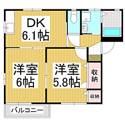 ディアスイーストＢ棟 1階2DKの間取り