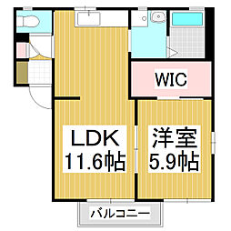 エスポワール古城Ｂ 1階1LDKの間取り