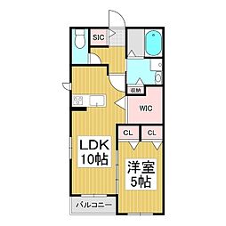 ウィズハイム小屋北 1LDKの間取図画像