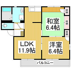 フレグランス上杉Ｂ 1階2LDKの間取り