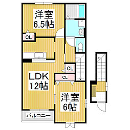 パン　コリーヌ　Ｂ 2階2LDKの間取り