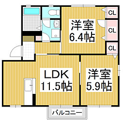 プランドールA棟 1階2LDKの間取り