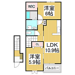 フレスクーラ蟻ヶ崎2 2LDKの間取図画像