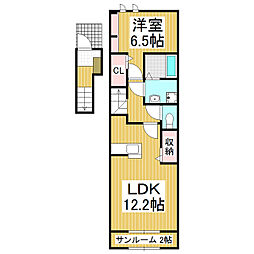 カーサ・アンジュA 1LDKの間取図画像