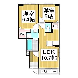 プラッツ・ルーエ 2LDKの間取図画像