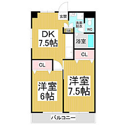 ビューテラス21B 2DKの間取図画像