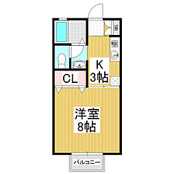 セジュールイワモトA 1Kの間取図画像