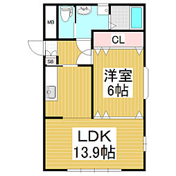 メルベージュS 1LDKの間取図画像