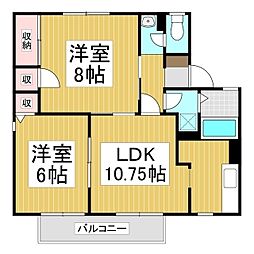 シャルマン沢村A 2LDKの間取図画像
