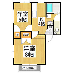 フレグランスパールB 2Kの間取図画像