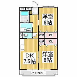ヴィラ・アビスコC 2DKの間取図画像