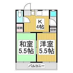 コーポ中原A 2Kの間取図画像