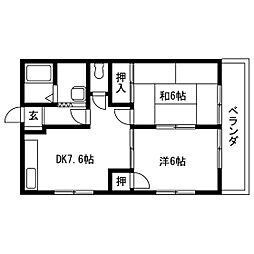 KハイツB 2DKの間取図画像