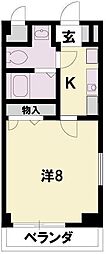 レイクパレスゼゼ 3階1Kの間取り