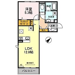 シュレイル 1階1LDKの間取り