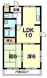 西田ハイツ 1階2LDKの間取り