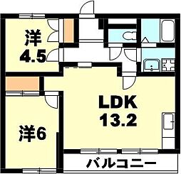 コーポ道寄 2LDKの間取図画像