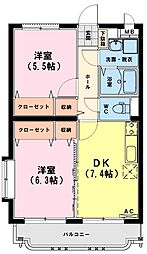 ユーミーいちまるVI 4階2DKの間取り