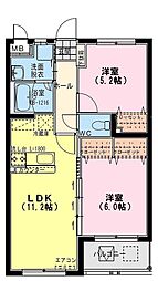 T-スクエアII 1階2LDKの間取り