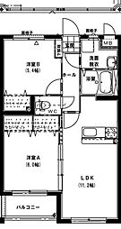 パークサイド城ヶ崎 3階2LDKの間取り