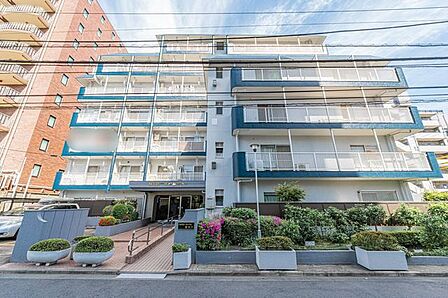 青と白のコントラストが印象的な爽やかな外観。