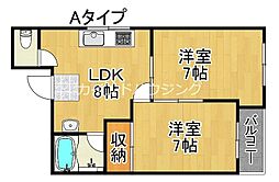 遠里小野ハイツ 5階2LDKの間取り