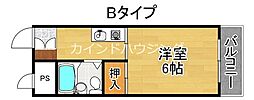 オーシャン住之江 3階1Kの間取り