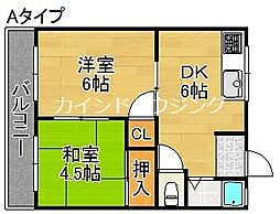 オリーブコート 2DKの間取図画像