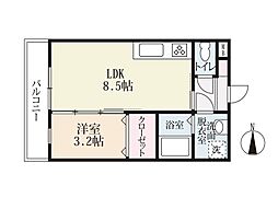 グリーンハイツ三日月 1階1LDKの間取り
