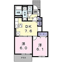 アーバンヴィラ 1階2DKの間取り