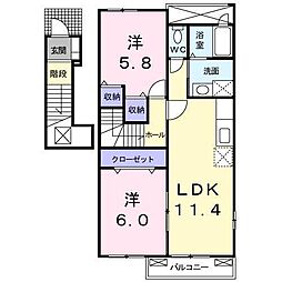 オパール 2階2LDKの間取り