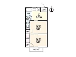 サンハイツB 2Kの間取図画像