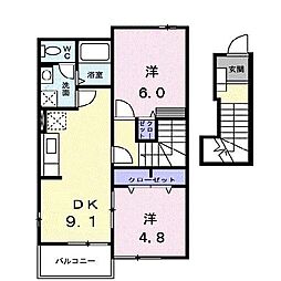 ラフィネA 2DKの間取図画像