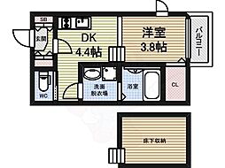 近鉄名古屋線 黄金駅 徒歩9分の賃貸アパート 1階1DKの間取り