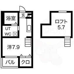 メリュート 2階ワンルームの間取り